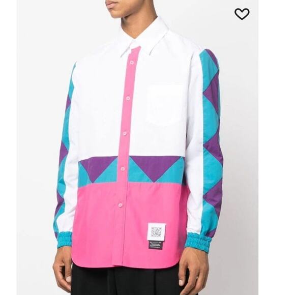NWT Fumito Ganryu Colour Block Windbreaker Shirt Men's Size 1 Pink Blue Purple - Picture 2 of 12